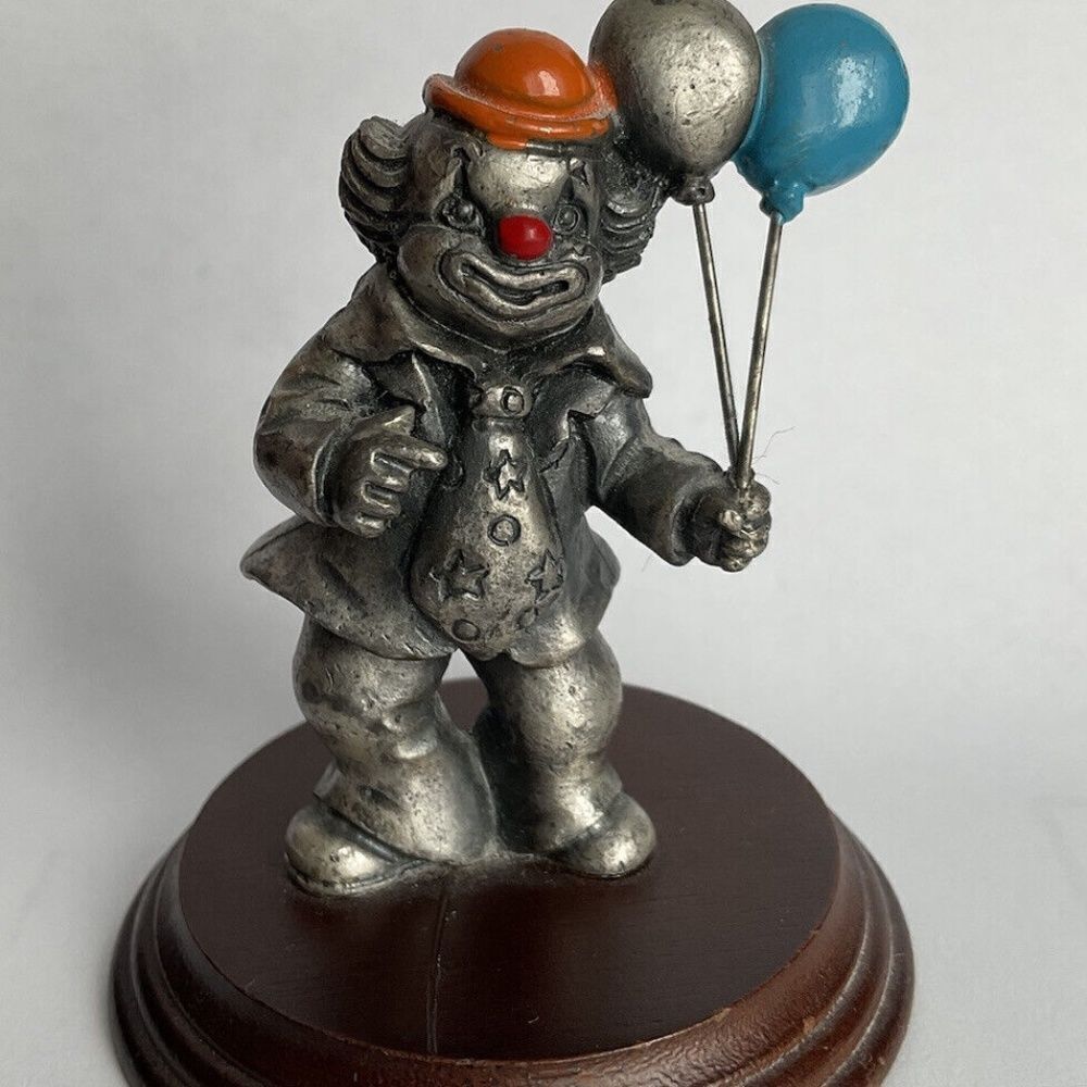 VTG George Good Judy Talbo Silver Cast Pewter Circus Clown With Balloons 3” Tall